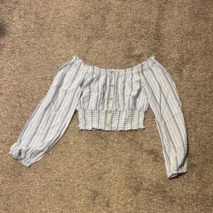 Aeropostale Blue and White Off-Shoulder Blouse